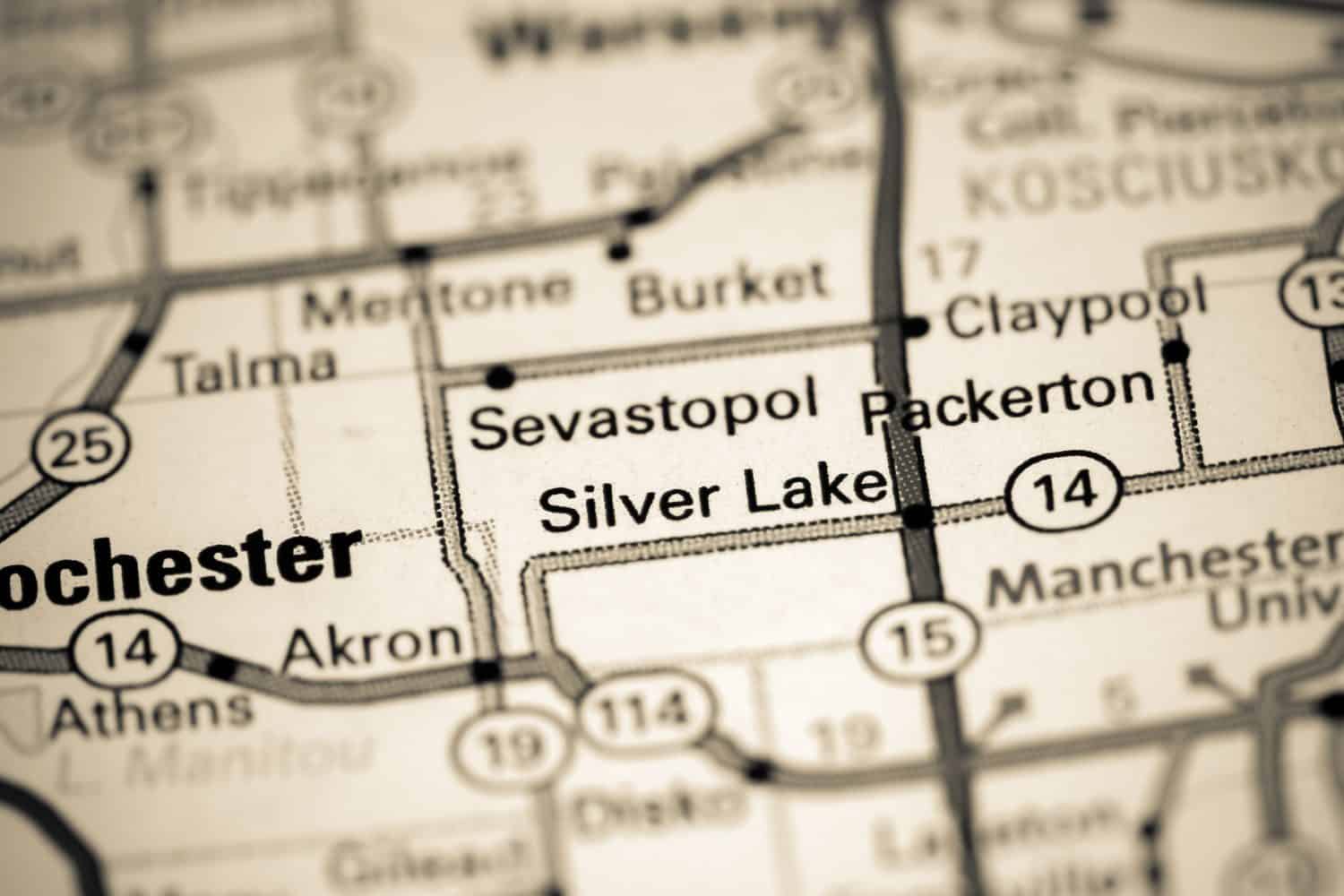 Silver Lake. Indiana. USA on a map
