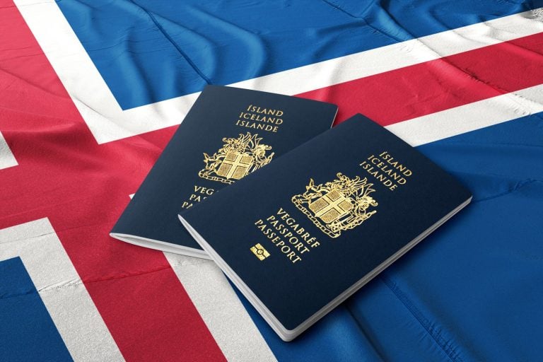 Icelandic passport with a top picture on its flag, citizens of Iceland