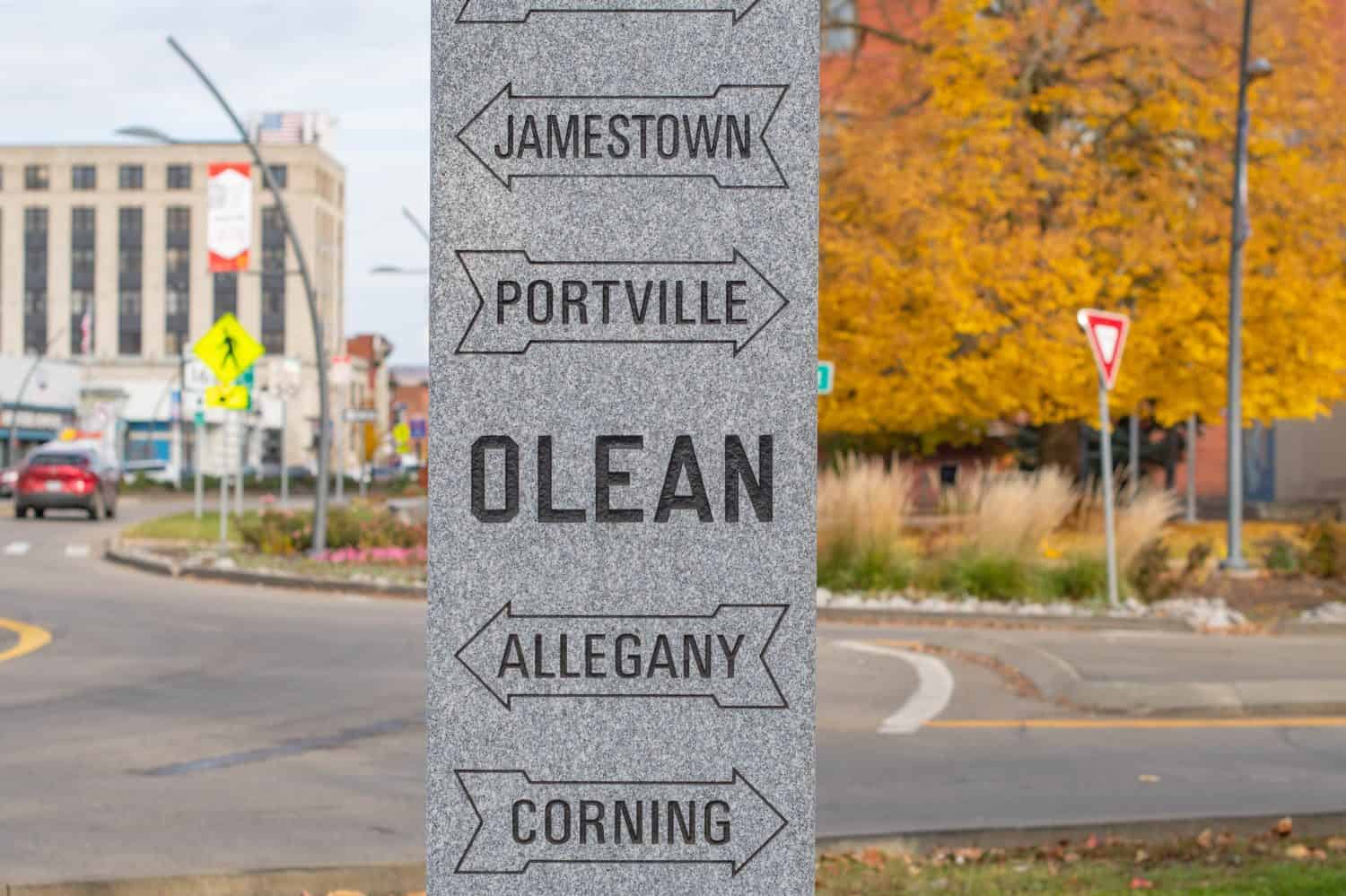 Olean New York, USA- October 26 2023  direction sign 