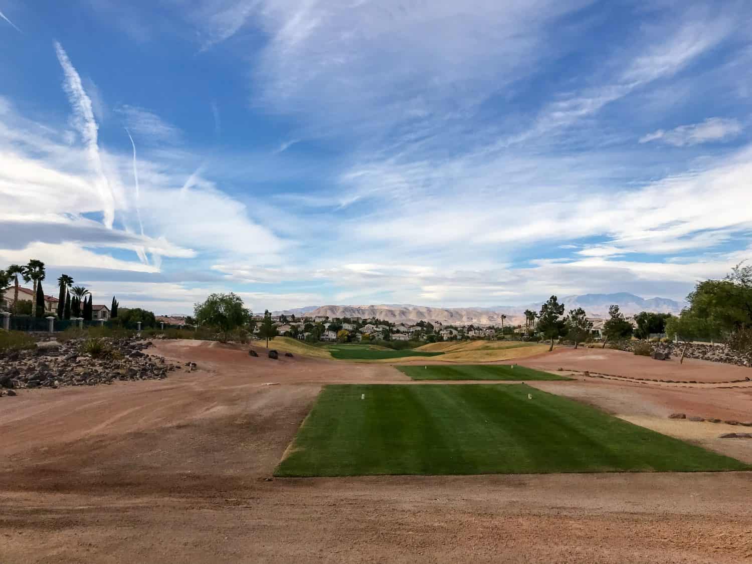 Las Vegas, Nevada - May 20, 2022: Views of the mountain background from the tee box at the Rio Secco golf course just outside of Las Vegas