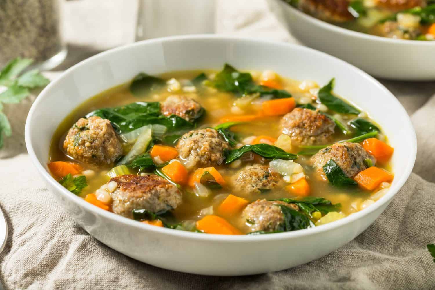Hearty Homemade Italian Wedding Soup with Spinach and Meatballs