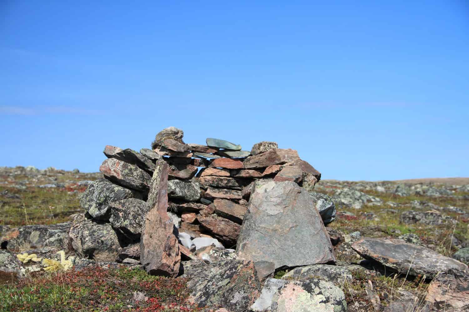 Cairn or meat cache structure near Baker Lake, Nunavut