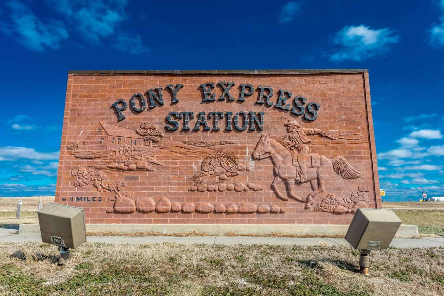 Pony Express Sign, Hollenberg Ranch, Off Route 36, Nebraska marks the spot in 1860/61 that Pony Express functioned