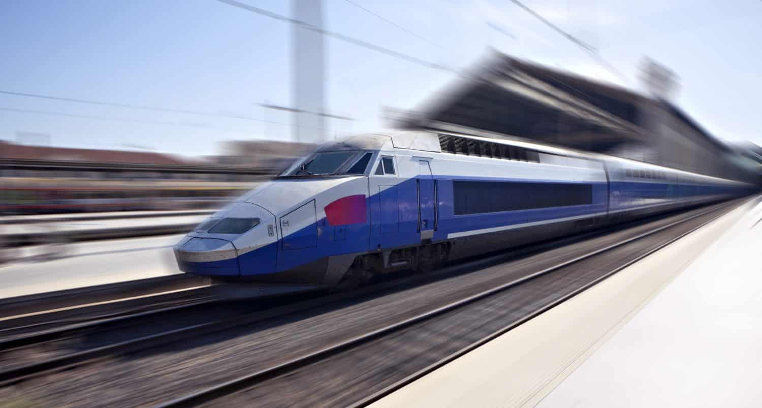 High-speed train in motion, France, Europe