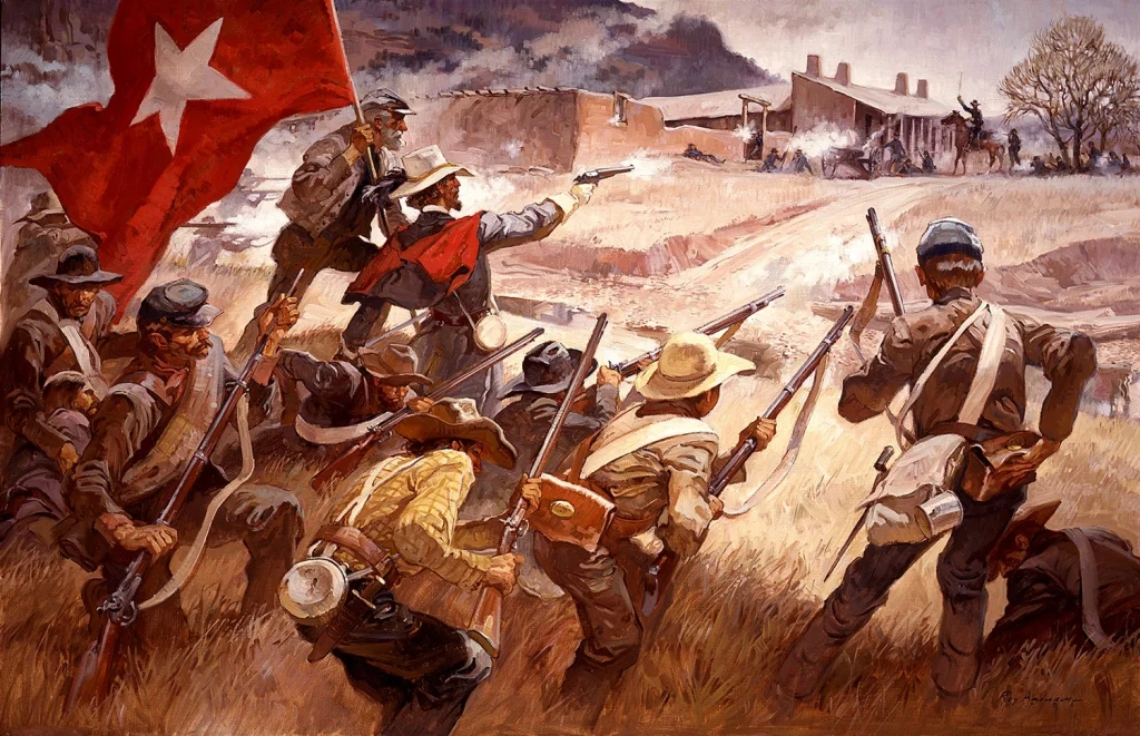 Painting of the Battle of Glorieta Pass - Pigeon's Ranch by Roy Andersen, 1986.