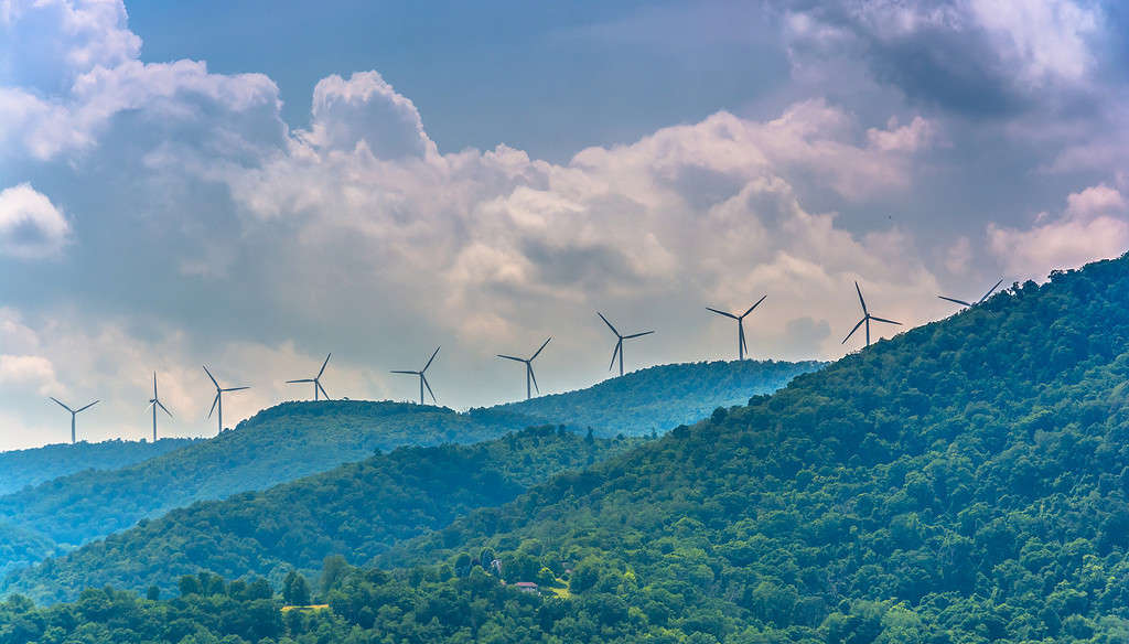 Windmills in the mountains near Keyser, West Virginia.