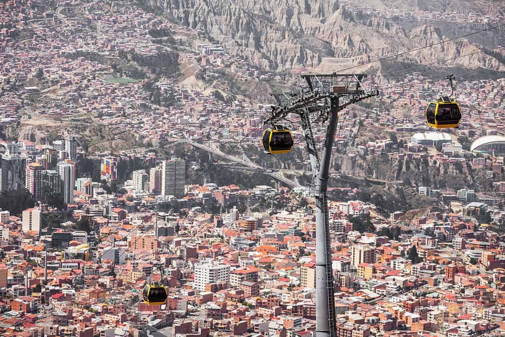 The cable car network in the city of La Paz, Bolivia, is one of the biggest in the world.