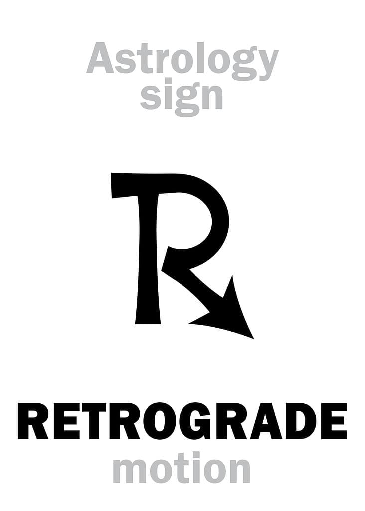 Astrology Alphabet: RETROGRADE motion (Regression). Hieroglyphics character sign (single symbol).