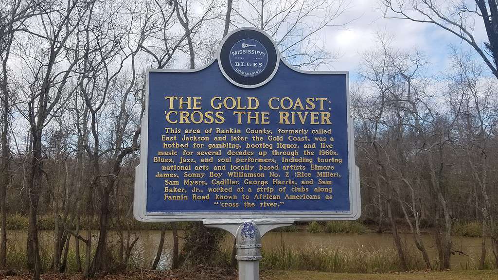 Gold Coast Blues Trail Marker in Crystal Lake Park in Flowood, Mississippi.