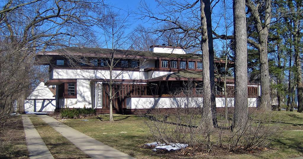 The Hiram Baldwin House, also known as the Baldwin-Wackerle Residence, is a Frank Lloyd Wright designed Prairie school home located at 205 Essex Road in Kenilworth, Illinois. Built in 1905. House is on the National Register of Historic Places.