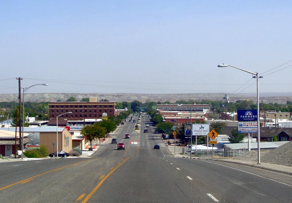Downtown Riverton, Wyoming. The view is looking East along W. Main Street.