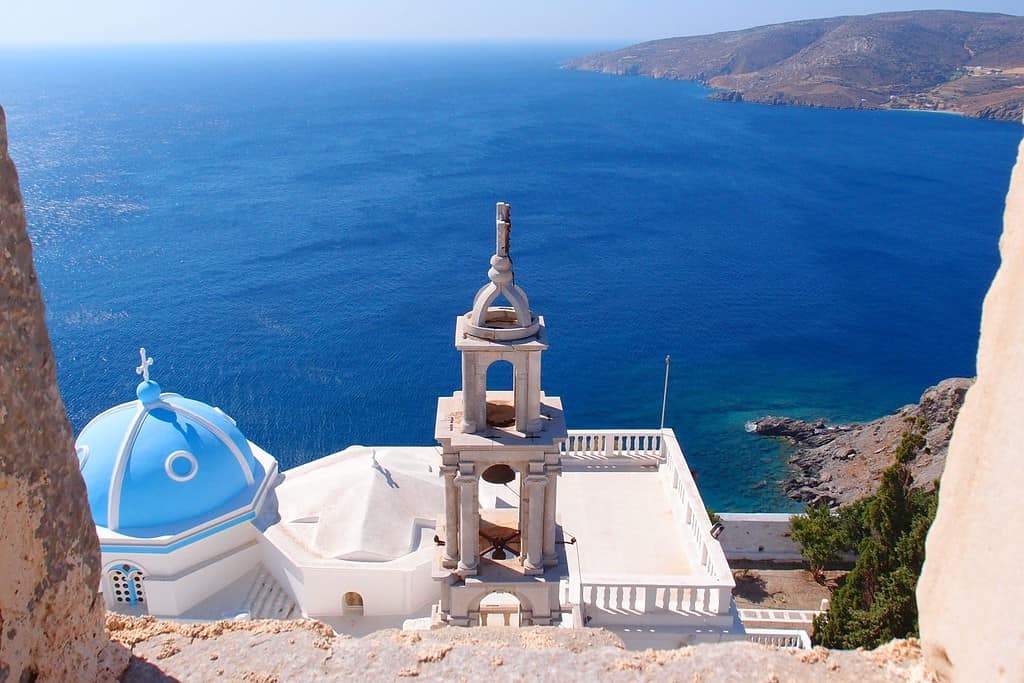 Iconic castle of Astypalaia island with views to Aegean sea, Dodecanese, Greece