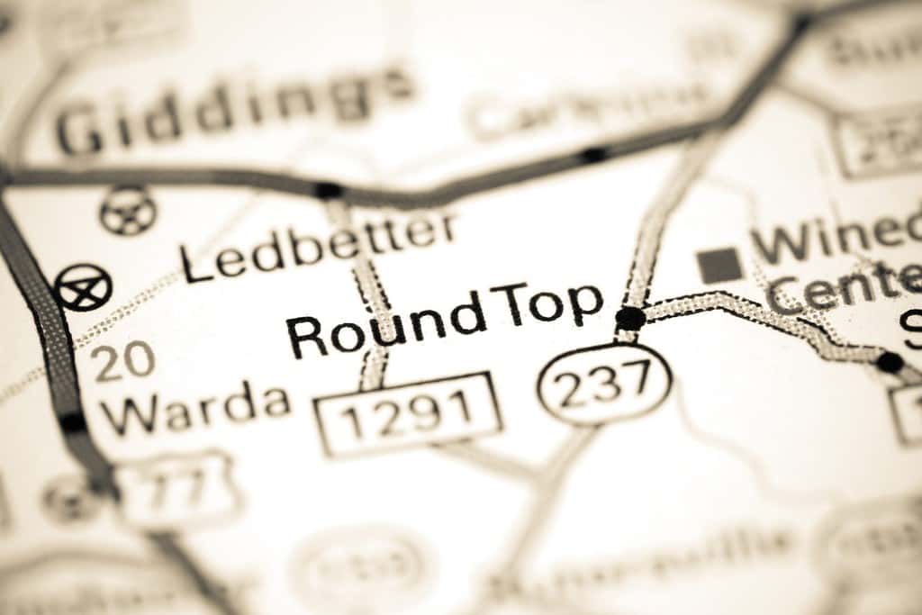 Round Top. Texas. USA on a map