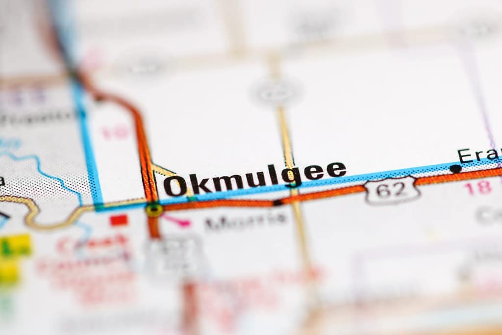 Okmulgee. Oklahoma. USA on a geography map
