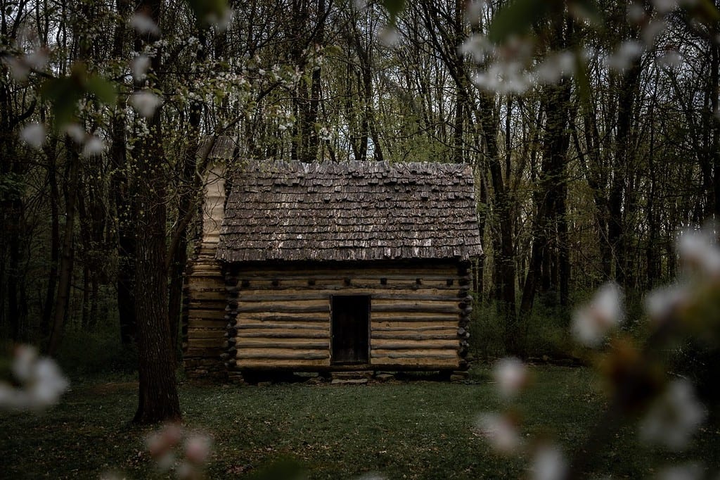 Historic log cabin at Bushy Run Battlefield in Pennsylvania.