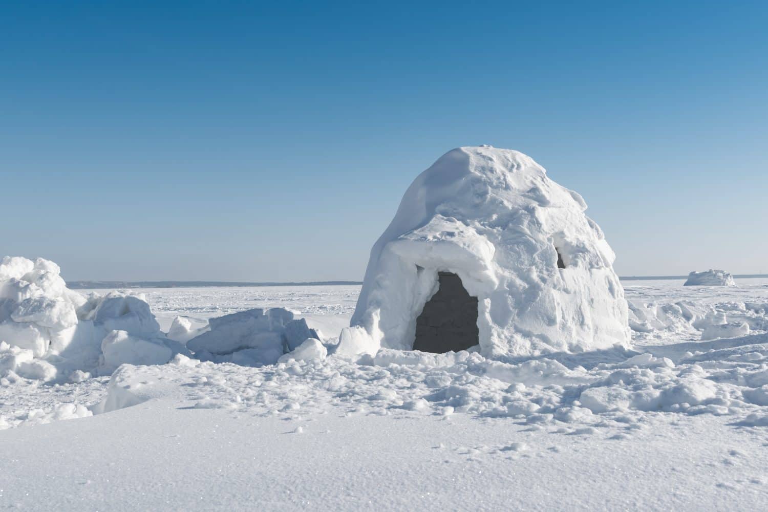 Real snow igloo house in the winter.	