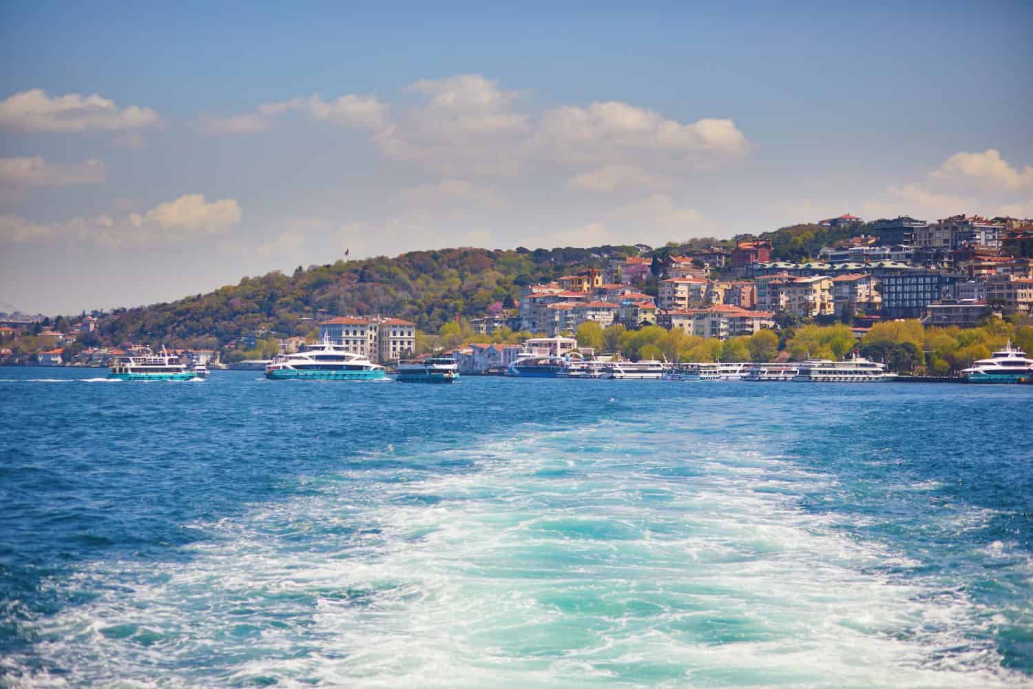 Scenic city view across the Bosphorus strait in Istanbul, Turkey