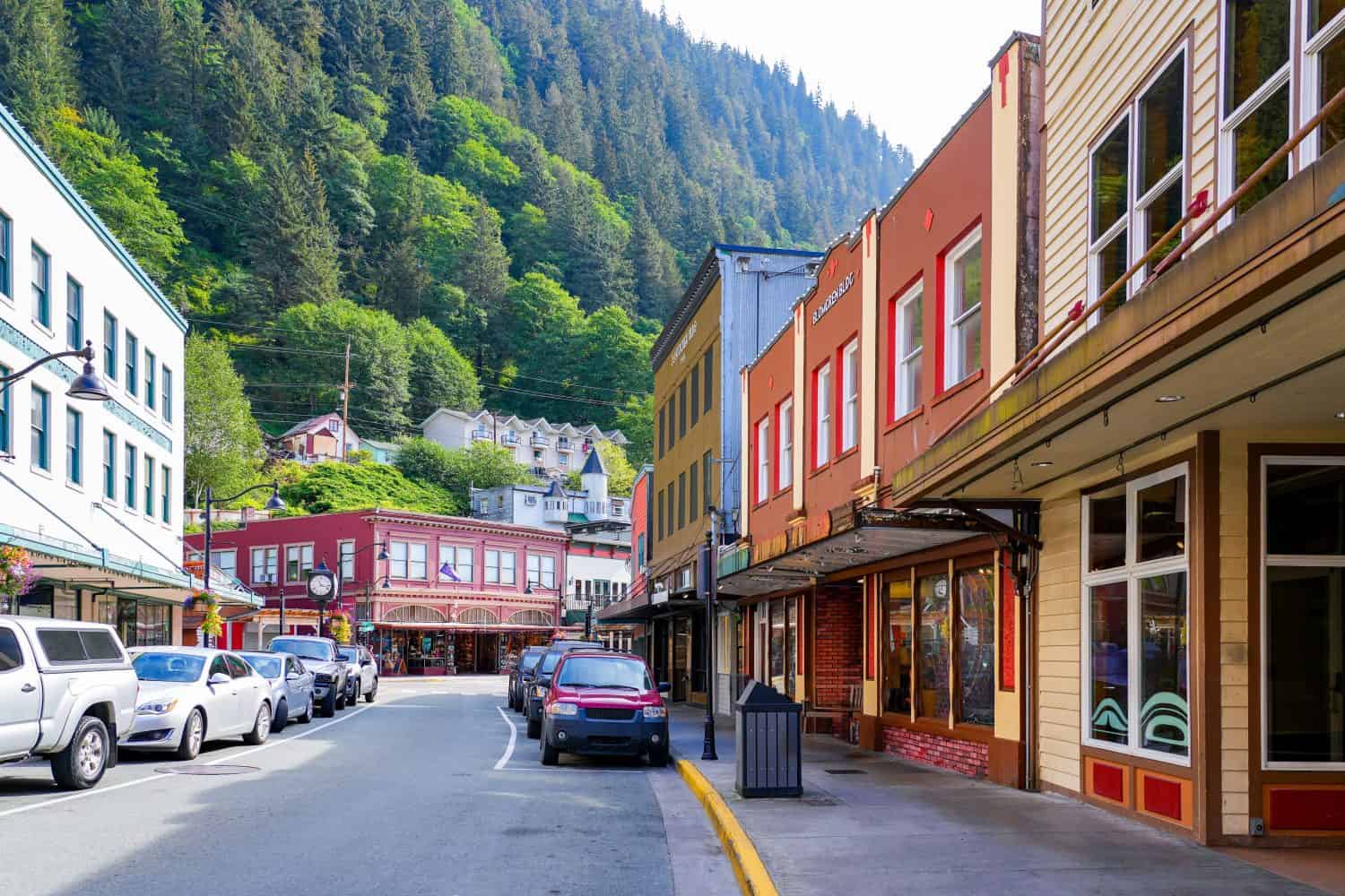 Front Street in downtown Juneau, the capital city of Alaska, USA