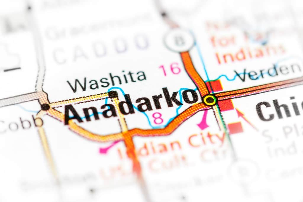 Anadarko. Oklahoma. USA on a map