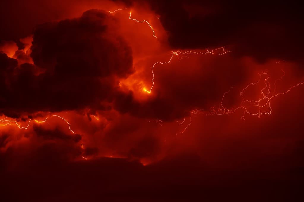 Awesome thunderbolt in dark night sky.