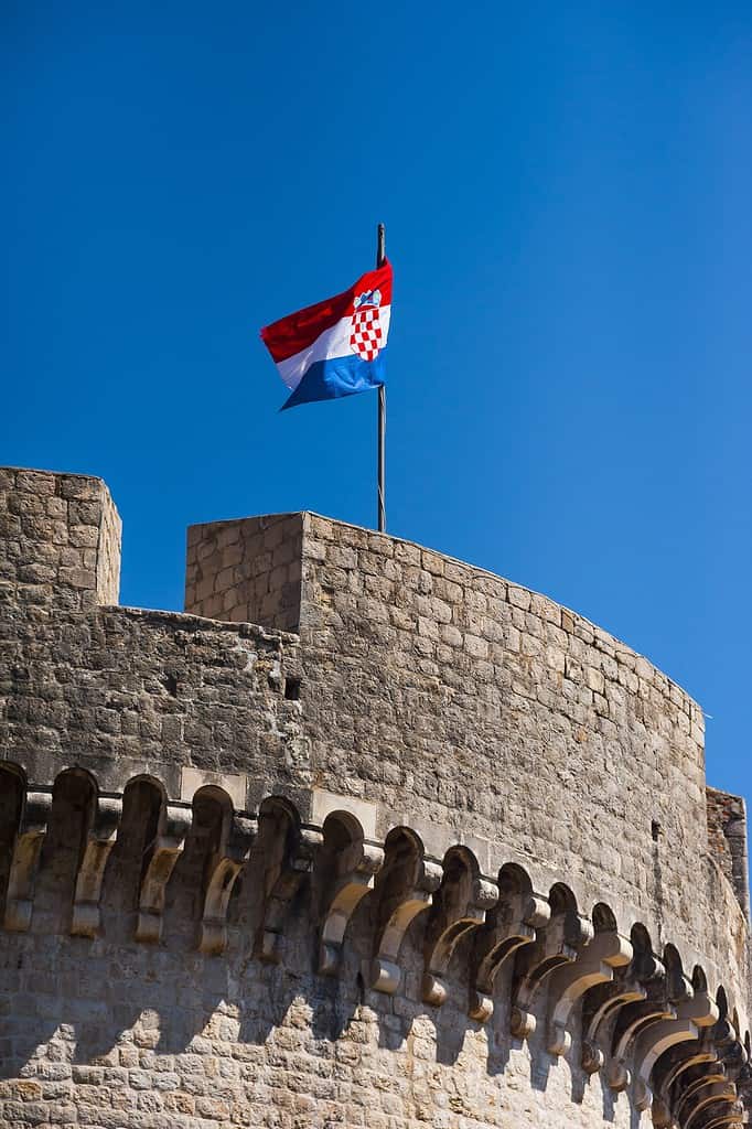 Flag of Croatia on the Dubrovnik Fortress Walls