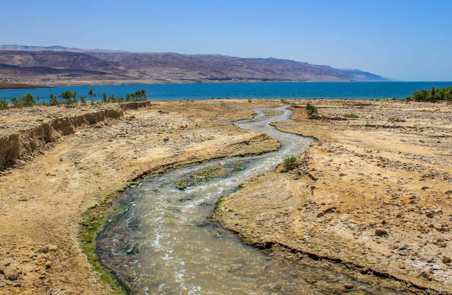 Dead Sea, Jordan River flowing to the Dead Sea