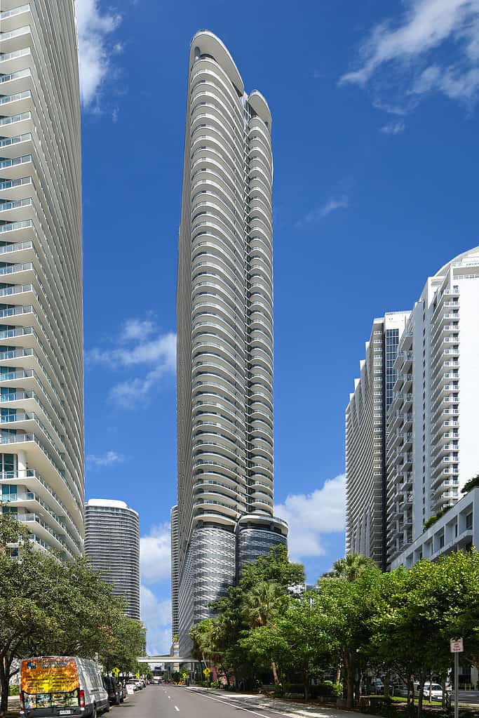 The Brickell Flatiron is one of the tallest buildings in Miami.