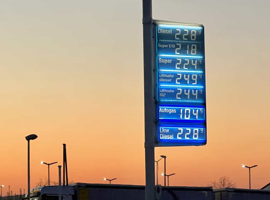 Petrol prices at German petrol station