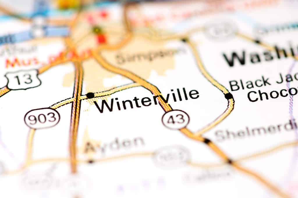 Winterville. North Carolina. USA on a map