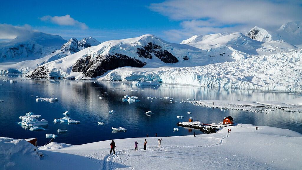 Cold arctic winter landscapes in Paradise Bay of Antarctica.