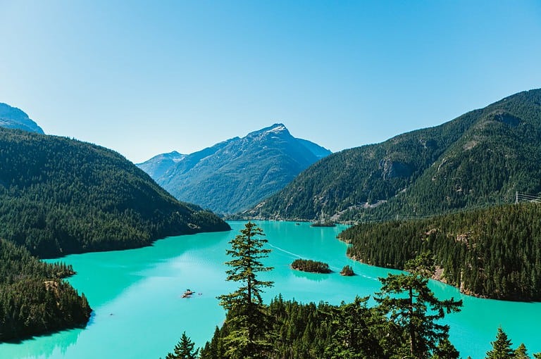 Ross Lake Reservoir in the North Cascades National Park Washington as viewed along the North Cascades scenic highway
