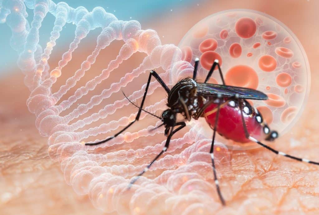 Aedes aegypti mosquito with vial DHF vaccine concept for vaccine anti mosquitoes cause born disease,Laboratory research,Medical science vaccine testing,macrophotography,tropical disease