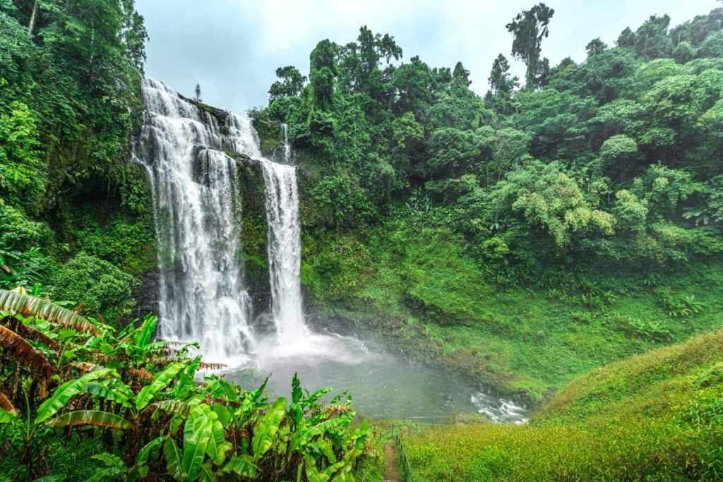 The Bolaven Plateau, Tad Yuang or Yuang fall, The big waterfall in green jungle near Pakse,Champasak,Laos