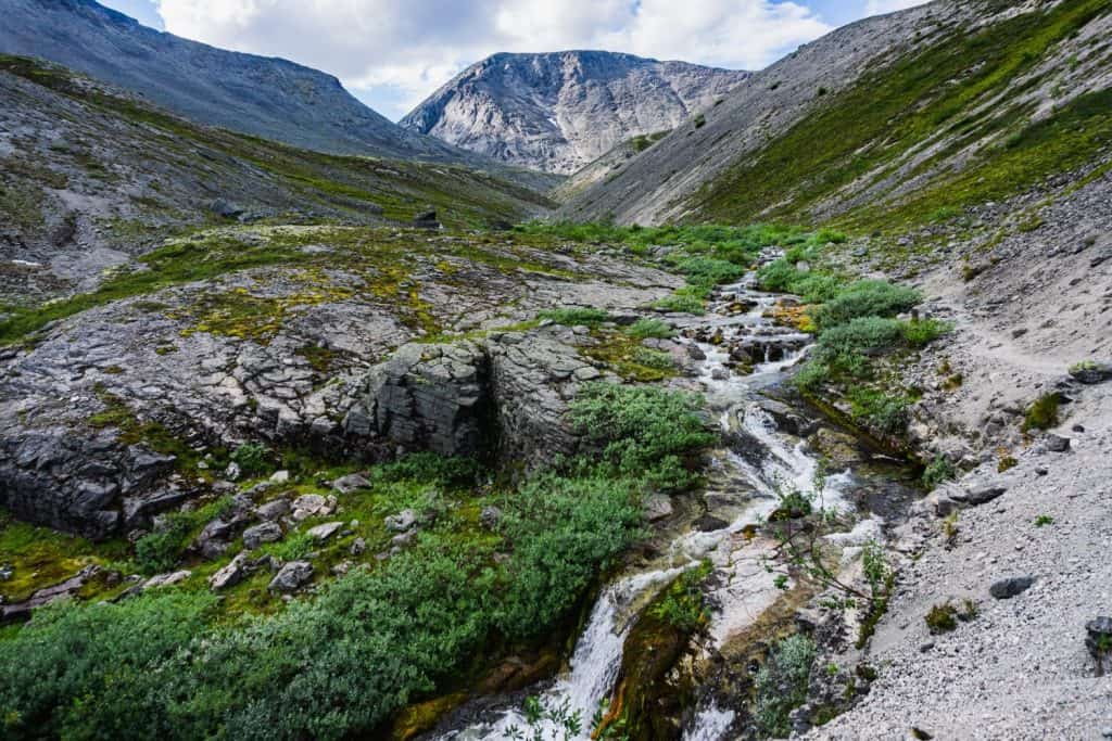 The city of Kirovsk- Murmansk region. Mountains Apatite- ski resort. The Arctic region of Russia is a popular hiking trail