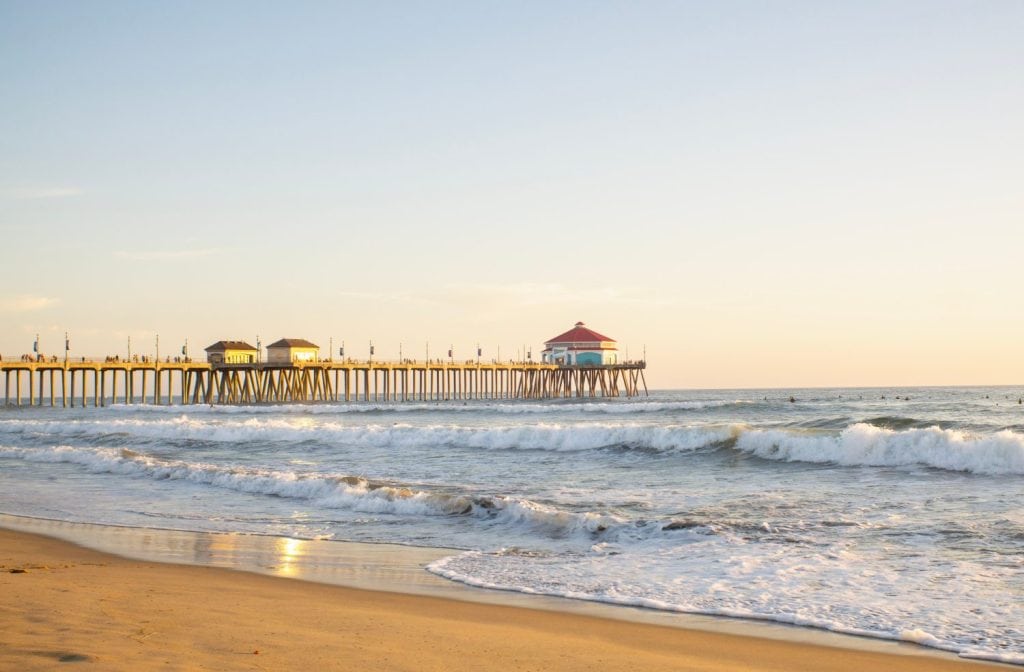 The Huntington Beach pier in Huntington Beach, CA, Surf City USA