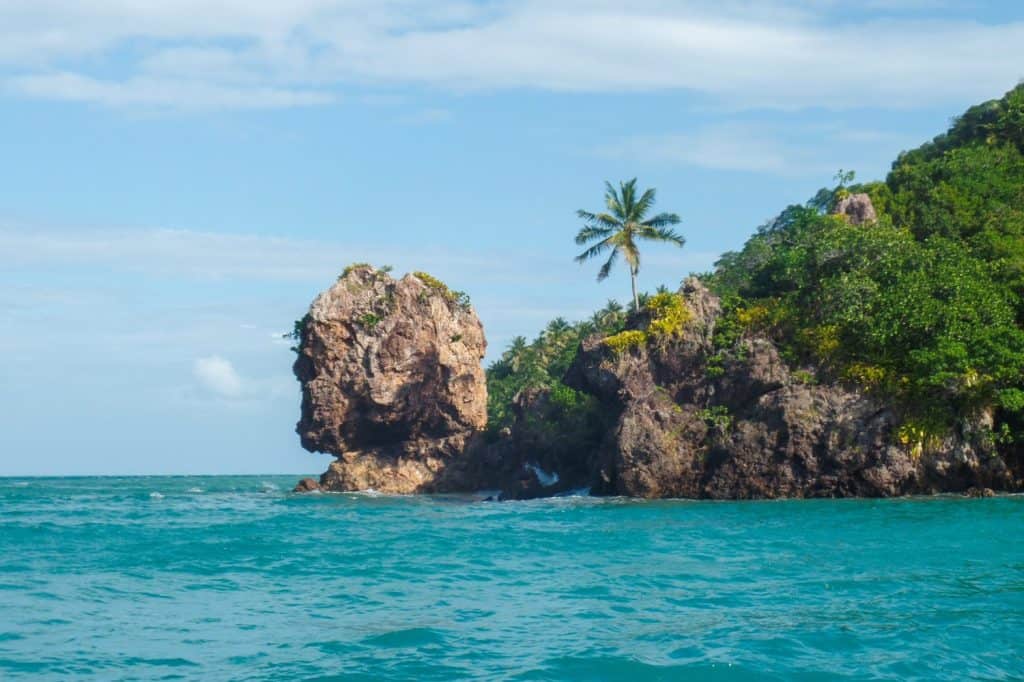View of Morgan's head from the sea on Santa Catalina Island on Providencia in Colombia.