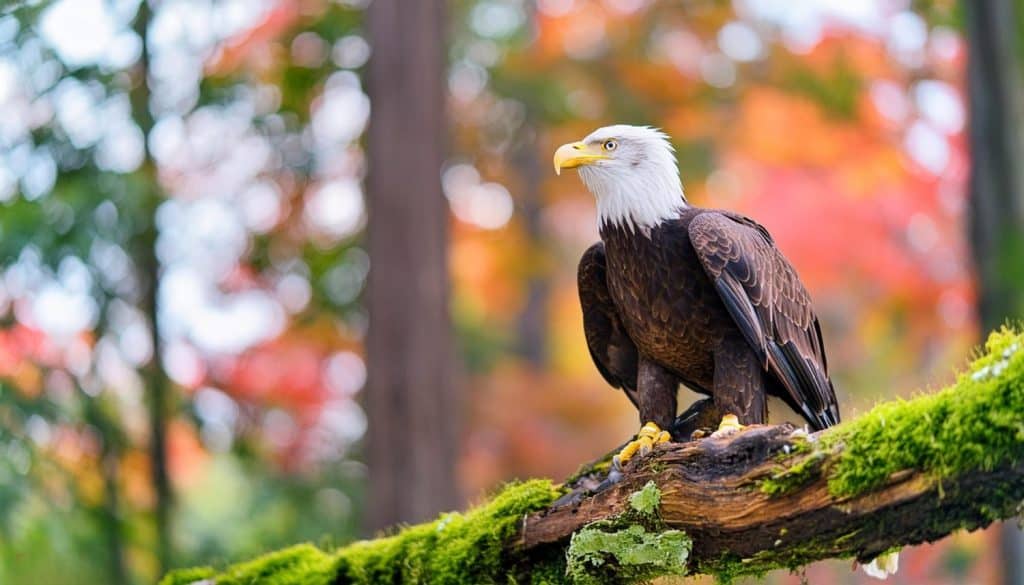 Capture the commanding presence of a majestic bald eagle