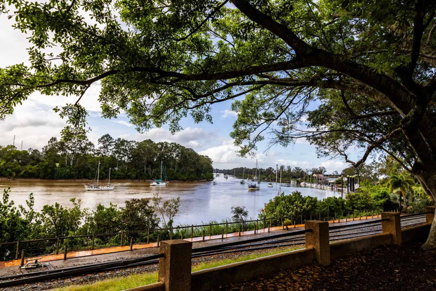 View of the Mary River in the coastal city of Maryborough, Queensland, Australia