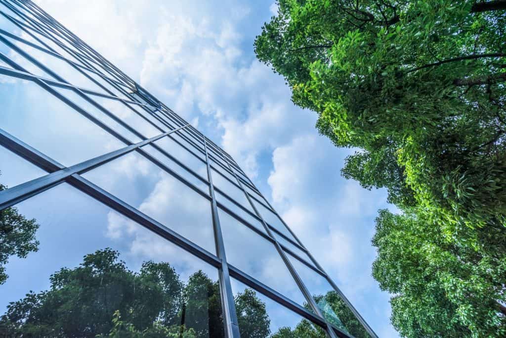 modern office building with green leaves