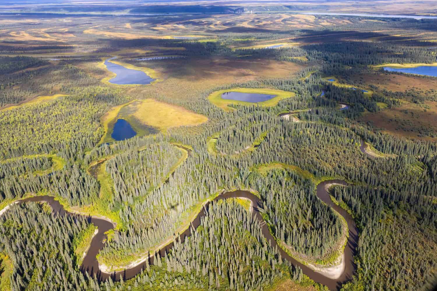 Beautiful aerial landscape of Kobuk Valley National Park in the arctic of Alaska. 