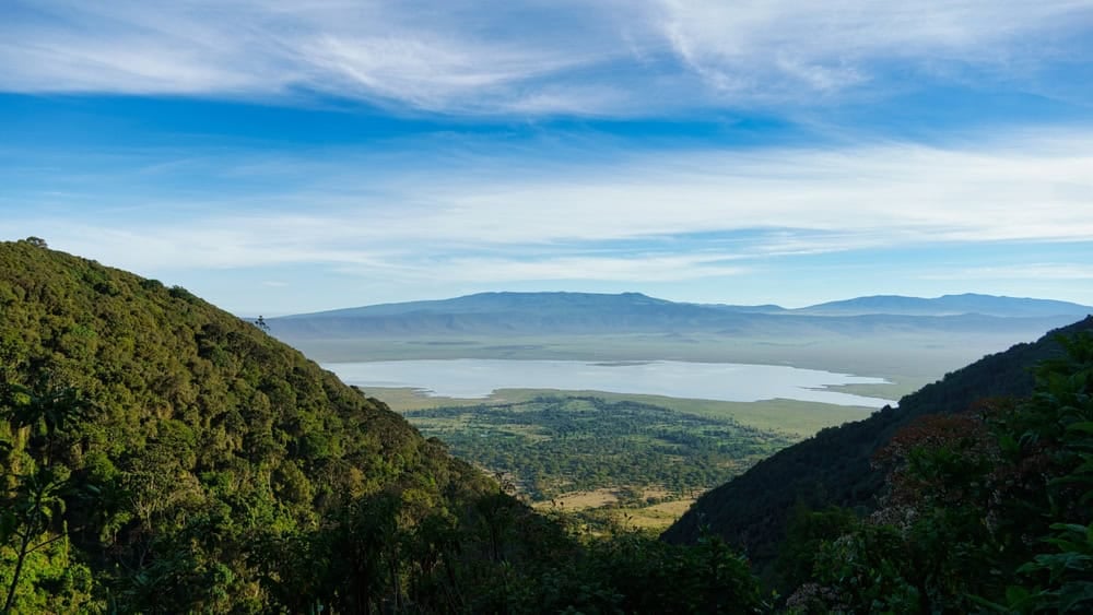 Ngorongoro crater national park viewpoint panorama Africa Tanzania 2022. High quality photo