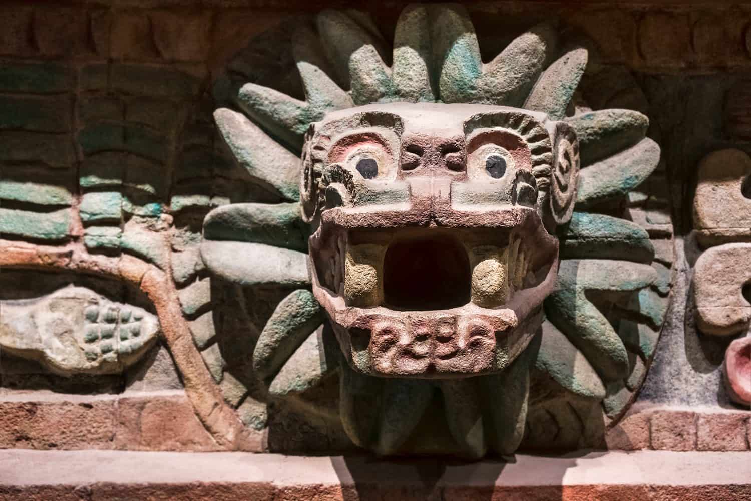 Figure of an animal carved at an old aztec temple in Mexico