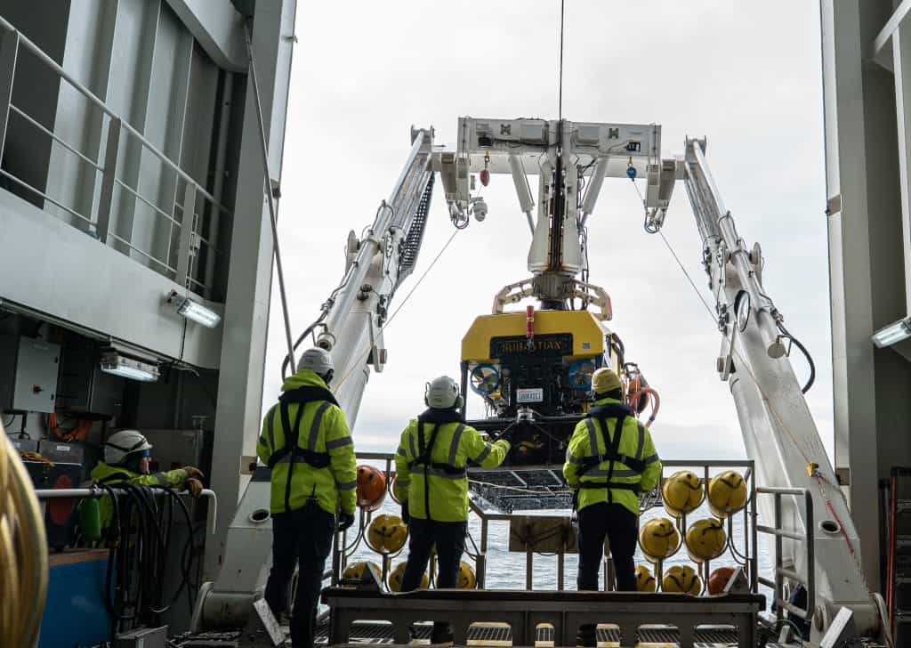 The team launches ROV SuBastian into the Antarctic Ocean, near the South Sandwich Islands.