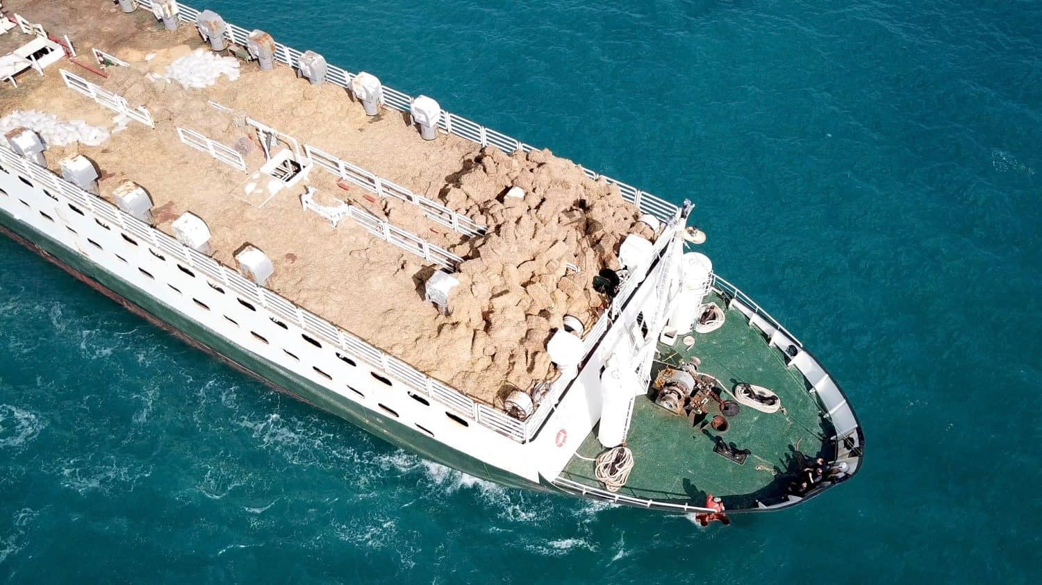 Aerial image of a Medium size Livestock carrier at the Mediterranean sea