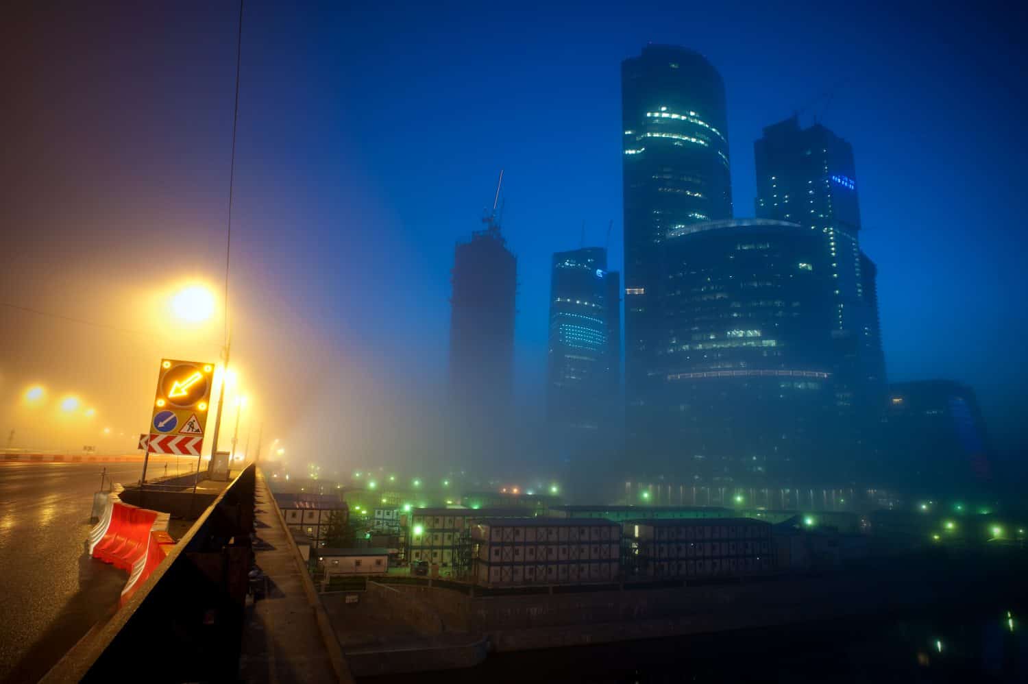 moscow business center at night