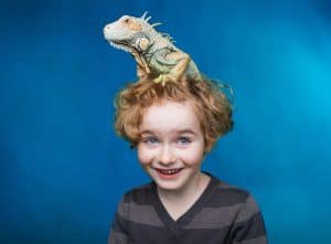 boy and iguana, child and his best friend wild animal, boy and dragon