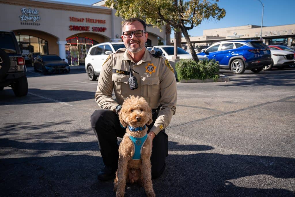 Jet Blue with a member of his new family, Officer Skeeter Black.