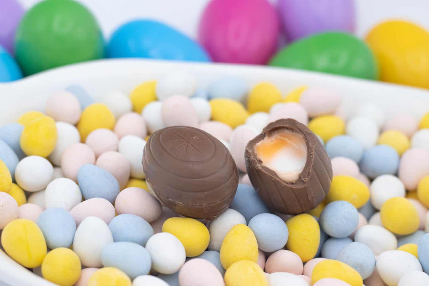 cadbury creme egg on top of candy eggs