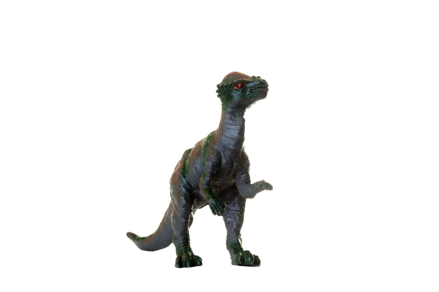 Toy replica of a pachycephalosaur isolated on a white background
