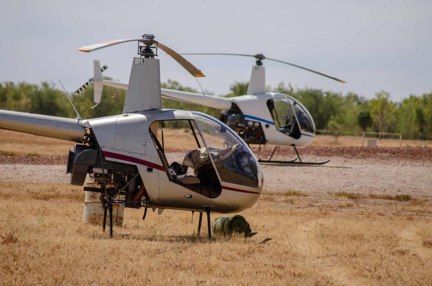 Helicopters parked up after the muster on an Outback cattle station in Western Australia